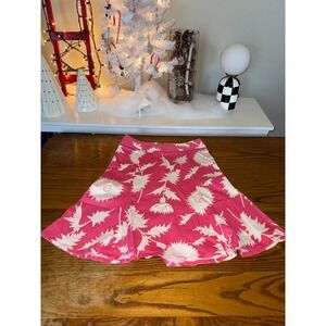 Isaac Mizrahi Pink Floral A-Line Midi Skirt Women Size 8